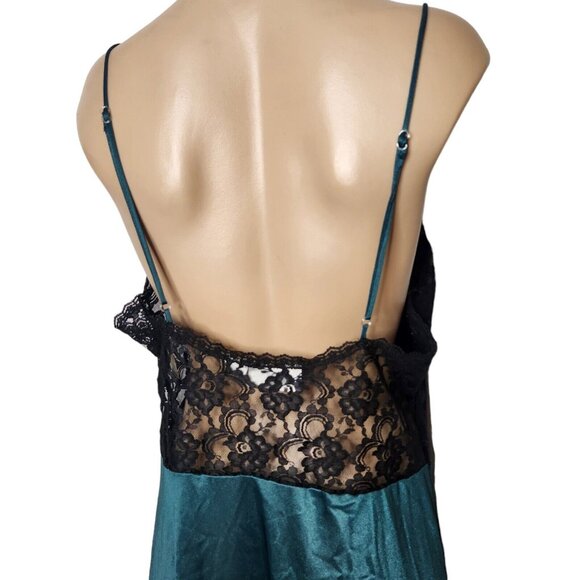 Vintage Delicates Nightgown Lace Slip Dress Black and Emerald Green Size Large - Picture 10 of 14